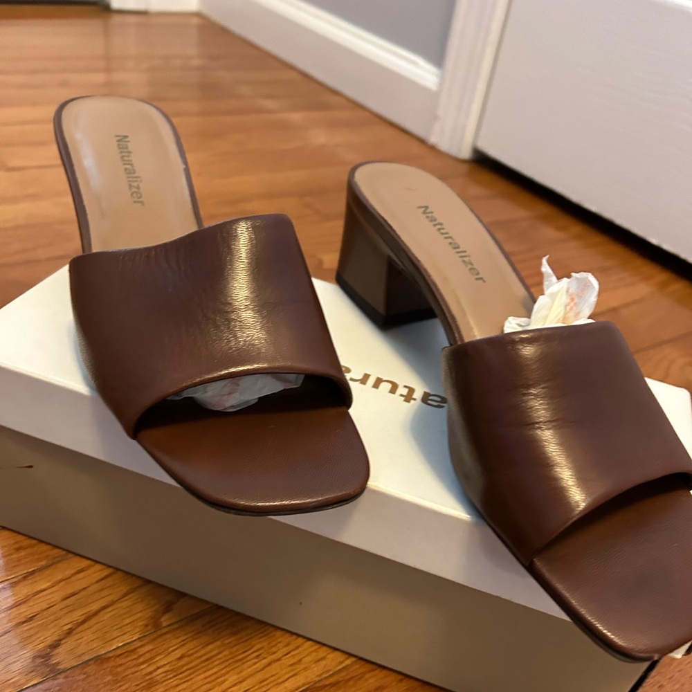 Naturalizer, 8 1/2, brown worn once inside. Brand new still in the box.
